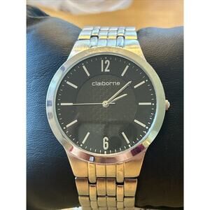 Claiborne Black Dial Silver Tone Men’s Quartz Watch